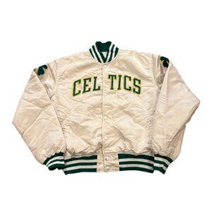 Vintage 80's Starter Boston Celtics NBA White Satin Bomber Jacket Men's XL Rare